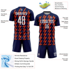 Load image into Gallery viewer, Custom Navy White-Orange Zigzag Shape Sublimation Soccer Uniform Jersey
