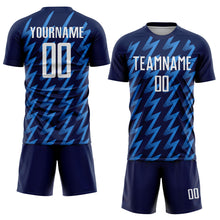 Load image into Gallery viewer, Custom Navy White-Powder Blue Zigzag Shape Sublimation Soccer Uniform Jersey
