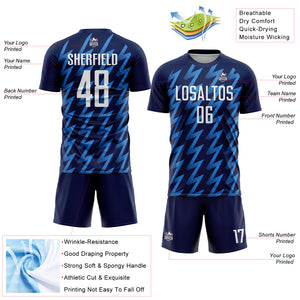 Custom Navy White-Powder Blue Zigzag Shape Sublimation Soccer Uniform Jersey