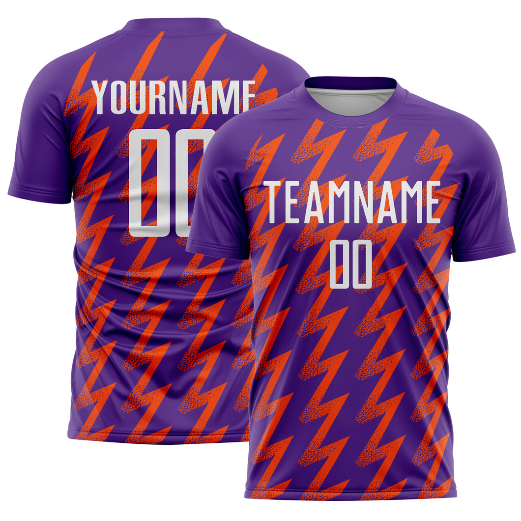 Custom Purple White-Orange Zigzag Shape Sublimation Soccer Uniform Jersey