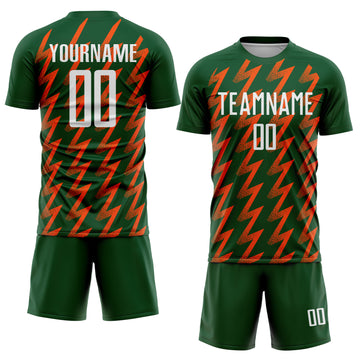 Custom Green White-Orange Zigzag Shape Sublimation Soccer Uniform Jersey