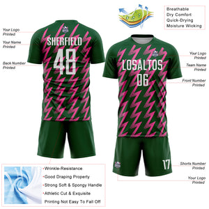 Custom Green White-Pink Zigzag Shape Sublimation Soccer Uniform Jersey