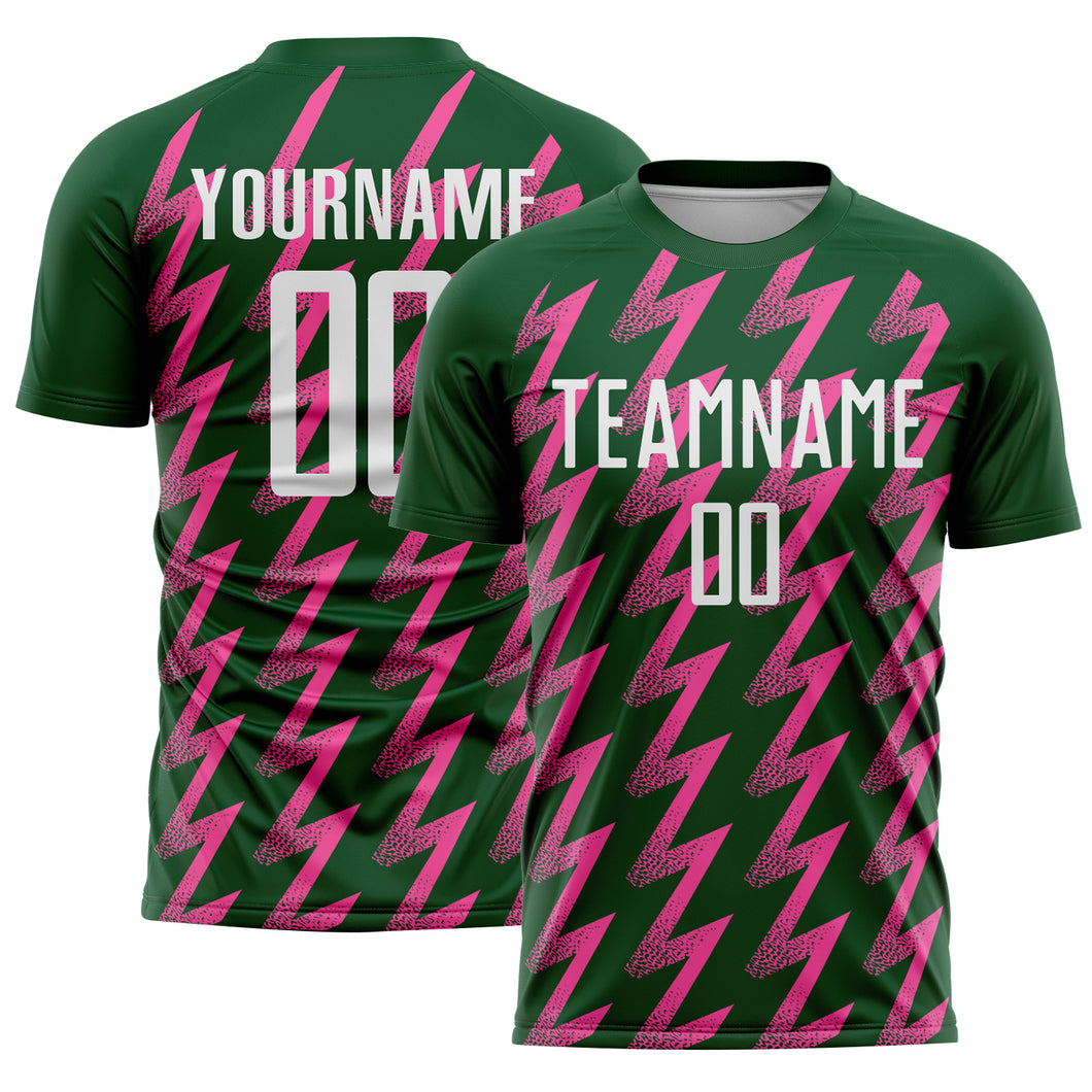 Custom Green White-Pink Zigzag Shape Sublimation Soccer Uniform Jersey