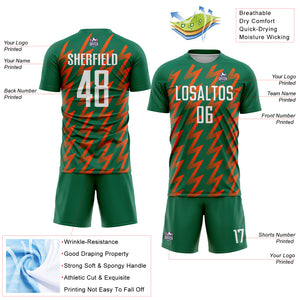 Custom Kelly Green White-Orange Zigzag Shape Sublimation Soccer Uniform Jersey