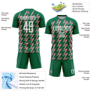 Custom Kelly Green White-Medium Pink Zigzag Shape Sublimation Soccer Uniform Jersey