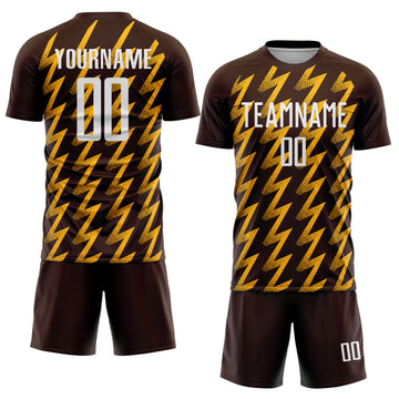 Custom Brown White-Gold Zigzag Shape Sublimation Soccer Uniform Jersey