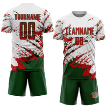 Load image into Gallery viewer, Custom White Red-Green Abstract Fragment Art Splash Sublimation Soccer Uniform Jersey
