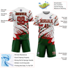 Load image into Gallery viewer, Custom White Red-Green Abstract Fragment Art Splash Sublimation Soccer Uniform Jersey
