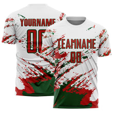 Load image into Gallery viewer, Custom White Red-Green Abstract Fragment Art Splash Sublimation Soccer Uniform Jersey
