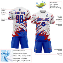 Load image into Gallery viewer, Custom White Thunder Blue-Red Abstract Fragment Art Splash Sublimation Soccer Uniform Jersey
