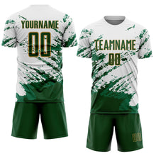 Load image into Gallery viewer, Custom White Green Kelly Green-Gold Abstract Fragment Art Splash Sublimation Soccer Uniform Jersey
