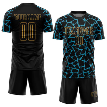 Custom Black Panther Blue-Old Gold Abstract Network Splash Sublimation Soccer Uniform Jersey