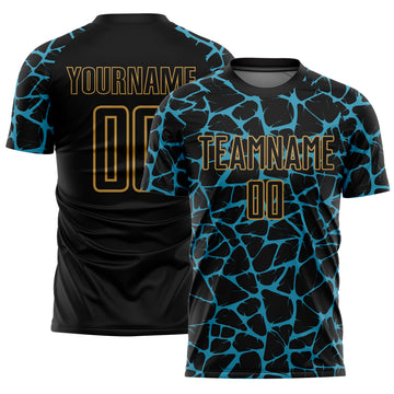 Custom Black Panther Blue-Old Gold Abstract Network Splash Sublimation Soccer Uniform Jersey