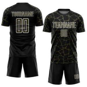 Custom Black Olive-White Abstract Network Splash Sublimation Soccer Uniform Jersey