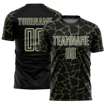 Custom Black Olive-White Abstract Network Splash Sublimation Soccer Uniform Jersey