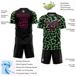 Custom Black Pea Green-Hot Pink Abstract Network Splash Sublimation Soccer Uniform Jersey