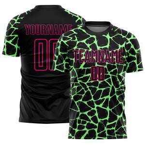 Custom Black Pea Green-Hot Pink Abstract Network Splash Sublimation Soccer Uniform Jersey