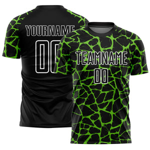 Custom Black Aurora Green-White Abstract Network Splash Sublimation Soccer Uniform Jersey