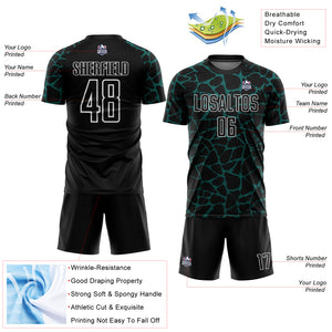 Custom Black Midnight Green-White Abstract Network Splash Sublimation Soccer Uniform Jersey