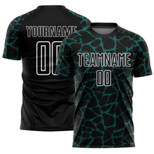 Load image into Gallery viewer, Custom Black Midnight Green-White Abstract Network Splash Sublimation Soccer Uniform Jersey
