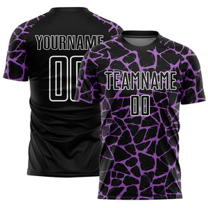 Custom Black Medium Purple-White Abstract Network Splash Sublimation Soccer Uniform Jersey