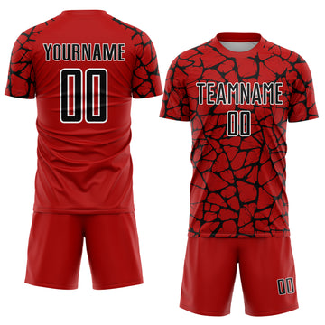 Custom Red Black-White Abstract Network Splash Sublimation Soccer Uniform Jersey