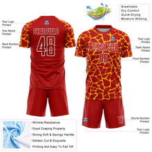 Load image into Gallery viewer, Custom Red Gold-White Abstract Network Splash Sublimation Soccer Uniform Jersey
