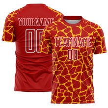 Load image into Gallery viewer, Custom Red Gold-White Abstract Network Splash Sublimation Soccer Uniform Jersey
