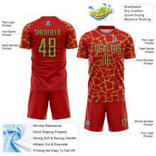 Load image into Gallery viewer, Custom Red Old Gold-Black Abstract Network Splash Sublimation Soccer Uniform Jersey
