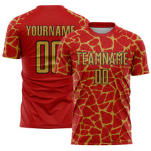 Load image into Gallery viewer, Custom Red Old Gold-Black Abstract Network Splash Sublimation Soccer Uniform Jersey
