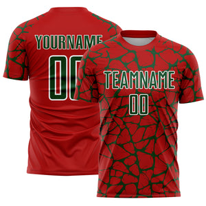 Custom Red Green-White Abstract Network Splash Sublimation Soccer Uniform Jersey