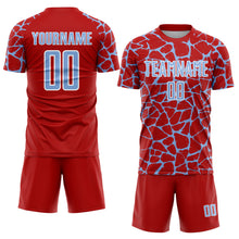 Load image into Gallery viewer, Custom Red Light Blue-White Abstract Network Splash Sublimation Soccer Uniform Jersey
