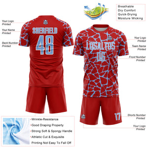 Custom Red Light Blue-White Abstract Network Splash Sublimation Soccer Uniform Jersey