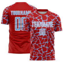 Load image into Gallery viewer, Custom Red Light Blue-White Abstract Network Splash Sublimation Soccer Uniform Jersey
