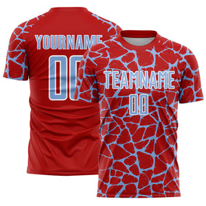 Custom Red Light Blue-White Abstract Network Splash Sublimation Soccer Uniform Jersey