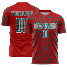 Load image into Gallery viewer, Custom Red Teal-White Abstract Network Splash Sublimation Soccer Uniform Jersey
