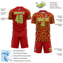 Load image into Gallery viewer, Custom Red Neon Green-White Abstract Network Splash Sublimation Soccer Uniform Jersey
