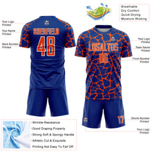 Load image into Gallery viewer, Custom Royal Orange-White Abstract Network Splash Sublimation Soccer Uniform Jersey
