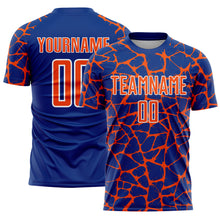 Load image into Gallery viewer, Custom Royal Orange-White Abstract Network Splash Sublimation Soccer Uniform Jersey
