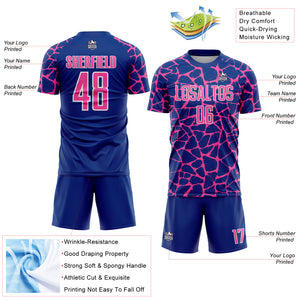 Custom Royal Pink-White Abstract Network Splash Sublimation Soccer Uniform Jersey