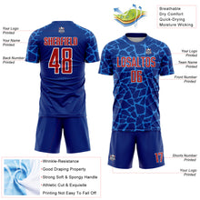 Load image into Gallery viewer, Custom Royal Red-Powder Blue Abstract Network Splash Sublimation Soccer Uniform Jersey
