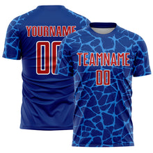 Load image into Gallery viewer, Custom Royal Red-Powder Blue Abstract Network Splash Sublimation Soccer Uniform Jersey
