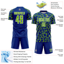 Load image into Gallery viewer, Custom Royal Neon Green-White Abstract Network Splash Sublimation Soccer Uniform Jersey
