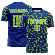 Load image into Gallery viewer, Custom Royal Neon Green-White Abstract Network Splash Sublimation Soccer Uniform Jersey
