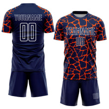 Load image into Gallery viewer, Custom Navy Orange-White Abstract Network Splash Sublimation Soccer Uniform Jersey
