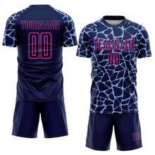 Load image into Gallery viewer, Custom Navy Light Blue-Pink Abstract Network Splash Sublimation Soccer Uniform Jersey
