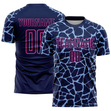 Load image into Gallery viewer, Custom Navy Light Blue-Pink Abstract Network Splash Sublimation Soccer Uniform Jersey
