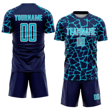 Custom Navy Lakes Blue-White Abstract Network Splash Sublimation Soccer Uniform Jersey