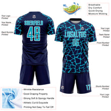 Load image into Gallery viewer, Custom Navy Lakes Blue-White Abstract Network Splash Sublimation Soccer Uniform Jersey
