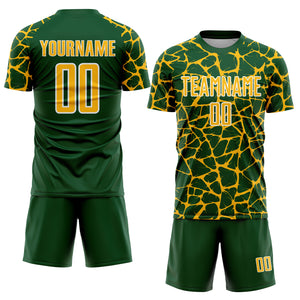 Custom Green Gold-White Abstract Network Splash Sublimation Soccer Uniform Jersey